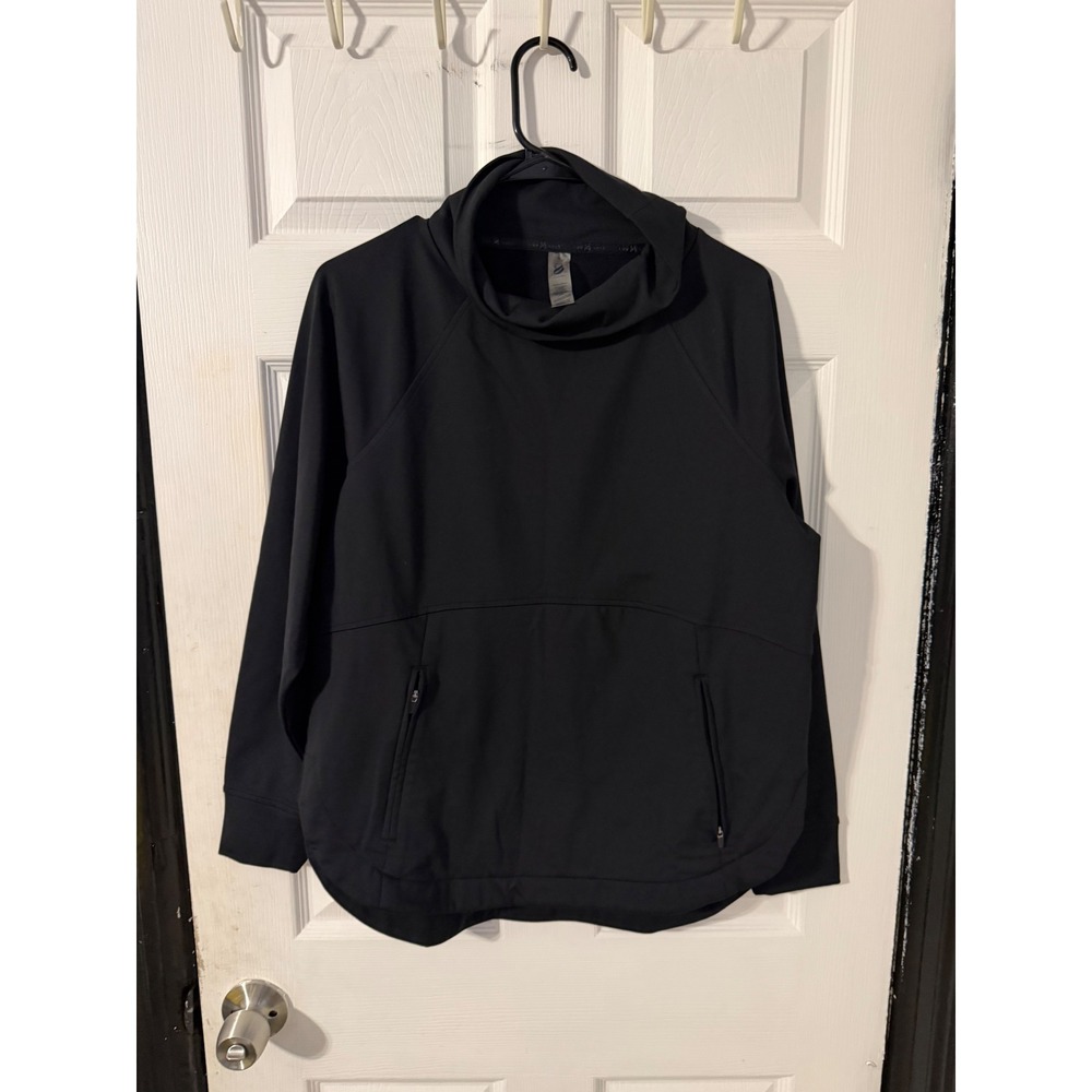 Lou & Grey Womens Black Funnel Neck Pullover Sweatshirt Zip Pocket Small
